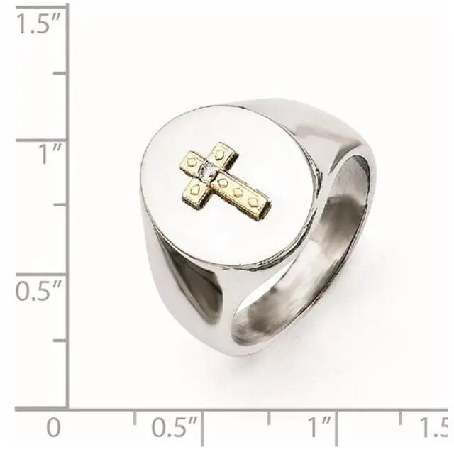 Alt view image 2 of 5 - Mens Stainless Steel Ring with 10K Gold Cross