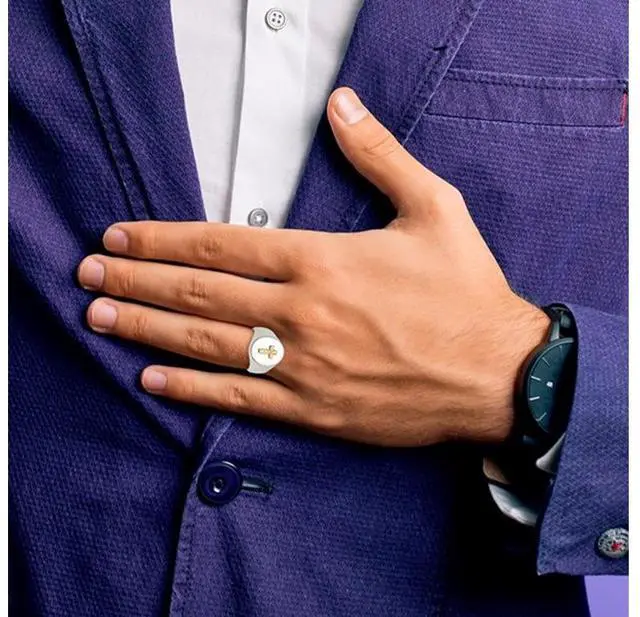 Alt view image 3 of 5 - Mens Stainless Steel Ring with 10K Gold Cross