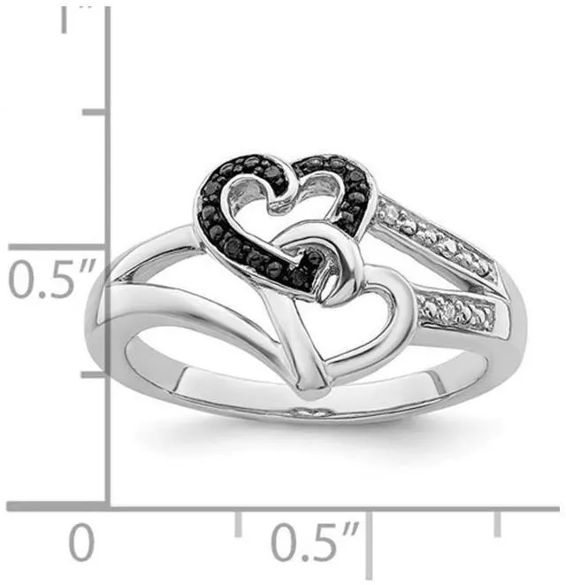 Alt view image 2 of 5 - Black & White Diamond Accent Heart Promise Ring in Sterling Silver