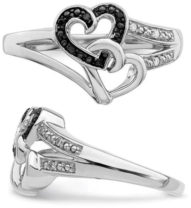 Alt view image 4 of 5 - Black & White Diamond Accent Heart Promise Ring in Sterling Silver