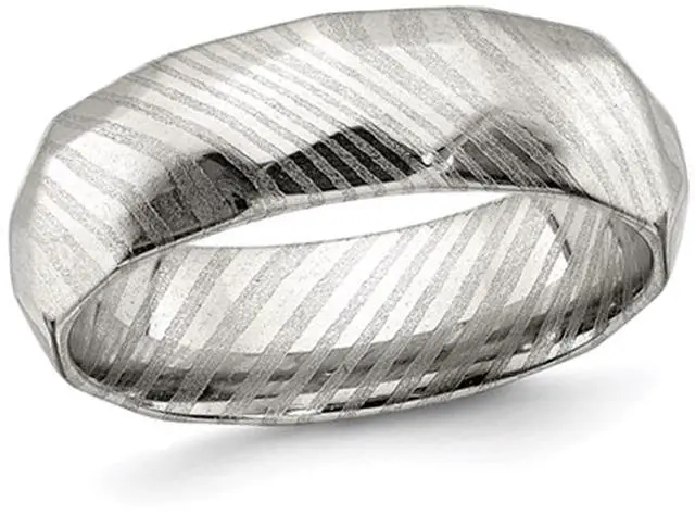 Main image of Damascus Steel 7mm Faceted Polished Band Ring