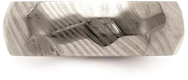 Alt view image 2 of 4 - Damascus Steel 7mm Faceted Polished Band Ring