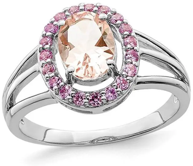 Main image of 1.00 Carat (ctw) Morganite and Synthetic Pink Sapphires Ring in Sterling Silver