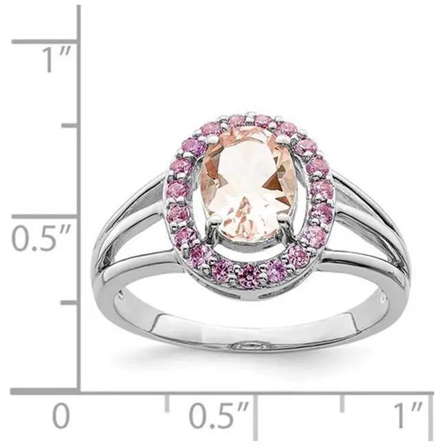 Alt view image 2 of 4 - 1.00 Carat (ctw) Morganite and Synthetic Pink Sapphires Ring in Sterling Silver