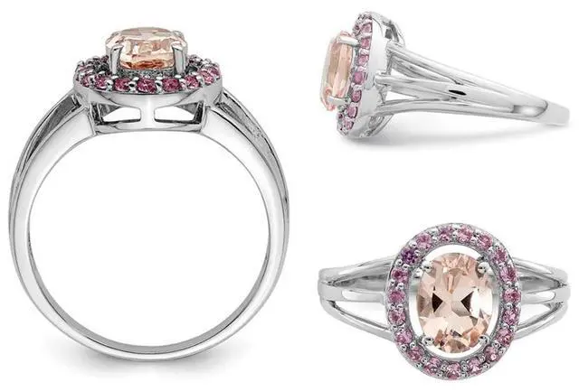 Alt view image 3 of 4 - 1.00 Carat (ctw) Morganite and Synthetic Pink Sapphires Ring in Sterling Silver