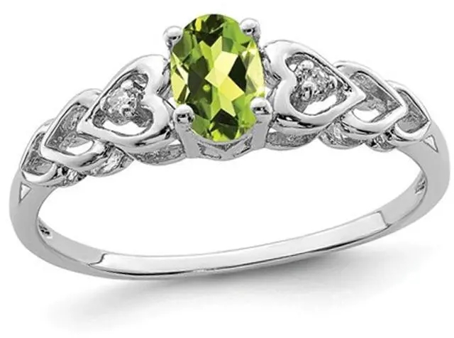 Main image of 3/5 Carat (ctw) Oval Cut Peridot Heart Promise Ring in Sterling Silver