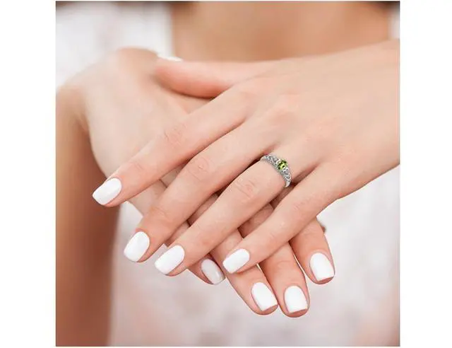 Alt view image 4 of 5 - 3/5 Carat (ctw) Oval Cut Peridot Heart Promise Ring in Sterling Silver