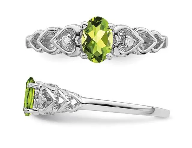 Alt view image 5 of 5 - 3/5 Carat (ctw) Oval Cut Peridot Heart Promise Ring in Sterling Silver