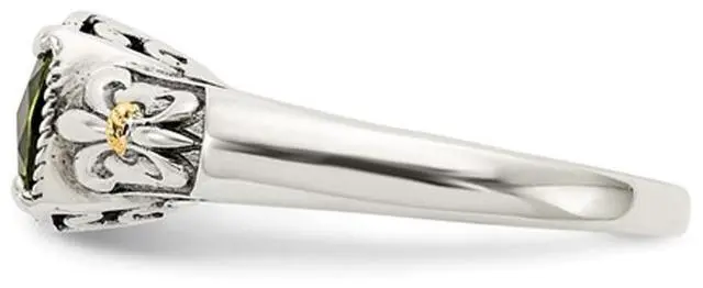 Alt view image 3 of 5 - Natural Cushion Cut Peridot 1.50 Carat (ctw) Ring in Sterling Silver with 14K Gold Accent