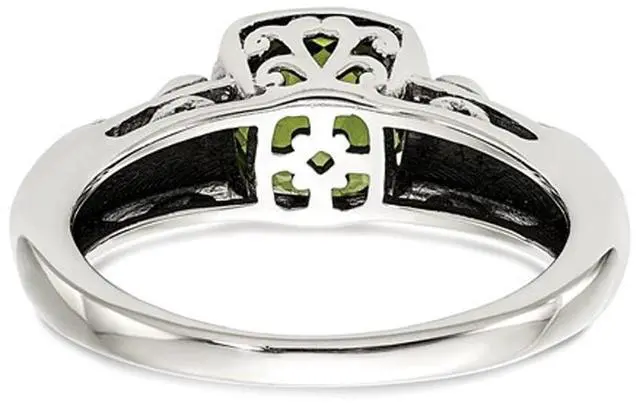 Alt view image 5 of 5 - Natural Cushion Cut Peridot 1.50 Carat (ctw) Ring in Sterling Silver with 14K Gold Accent