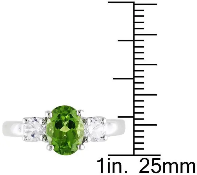 Alt view image 2 of 5 - 1.25 Carat (ctw) Peridot Ring with Lab Created White Sapphire 3/5 Carat (ctw) in Sterling Silver