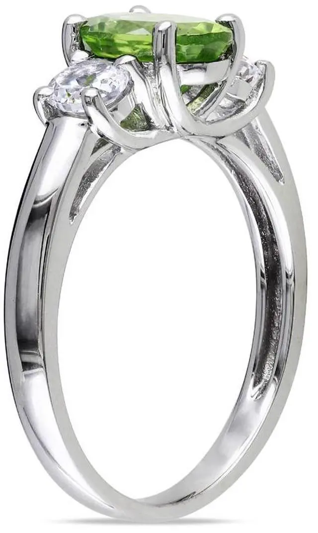 Alt view image 3 of 5 - 1.25 Carat (ctw) Peridot Ring with Lab Created White Sapphire 3/5 Carat (ctw) in Sterling Silver
