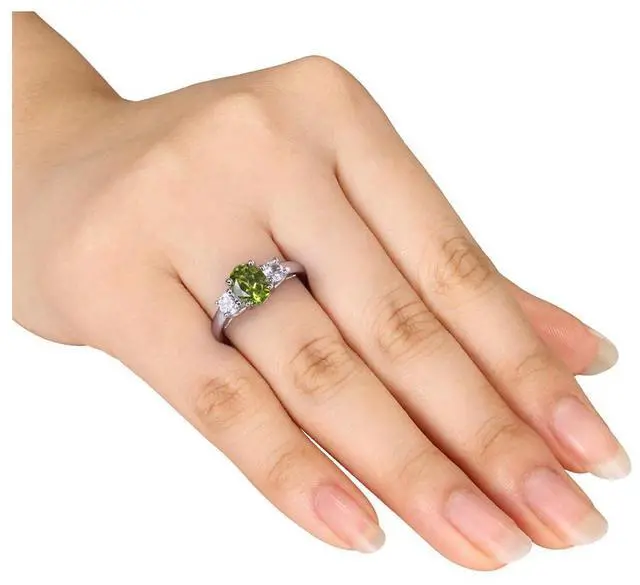 Alt view image 4 of 5 - 1.25 Carat (ctw) Peridot Ring with Lab Created White Sapphire 3/5 Carat (ctw) in Sterling Silver