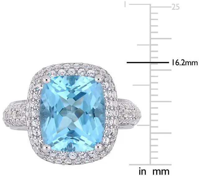 Alt view image 2 of 5 - 6.25 Carat (ctw) Cushion Cut Blue Topaz Ring with Lab Created White Topaz in Sterling Silver