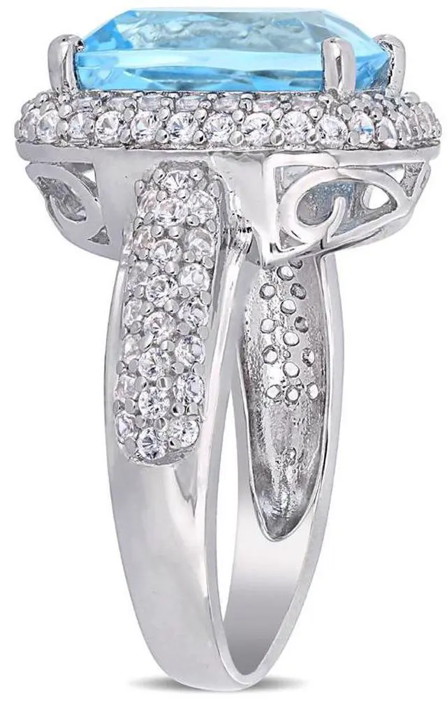 Alt view image 3 of 5 - 6.25 Carat (ctw) Cushion Cut Blue Topaz Ring with Lab Created White Topaz in Sterling Silver