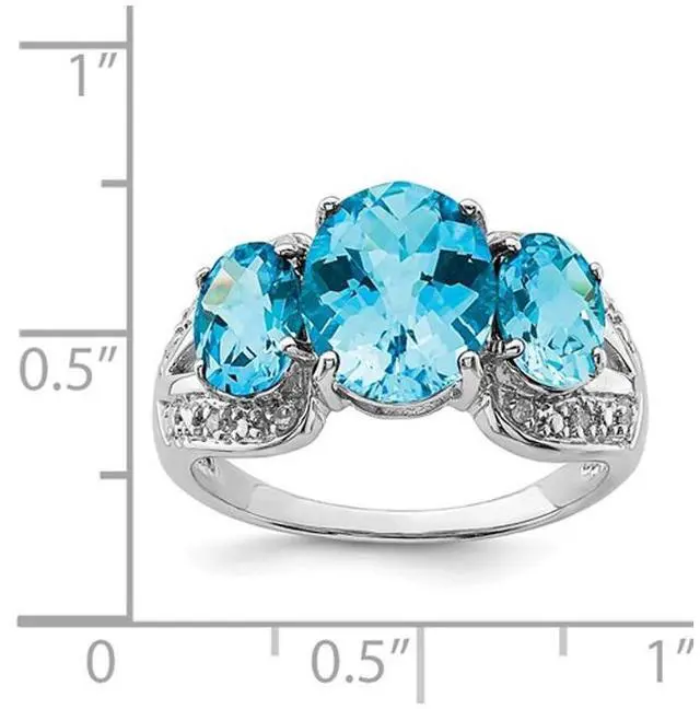 Alt view image 3 of 5 - 5.40 Carat (ctw) Blue Topaz Three Stone Ring in Sterling Silver