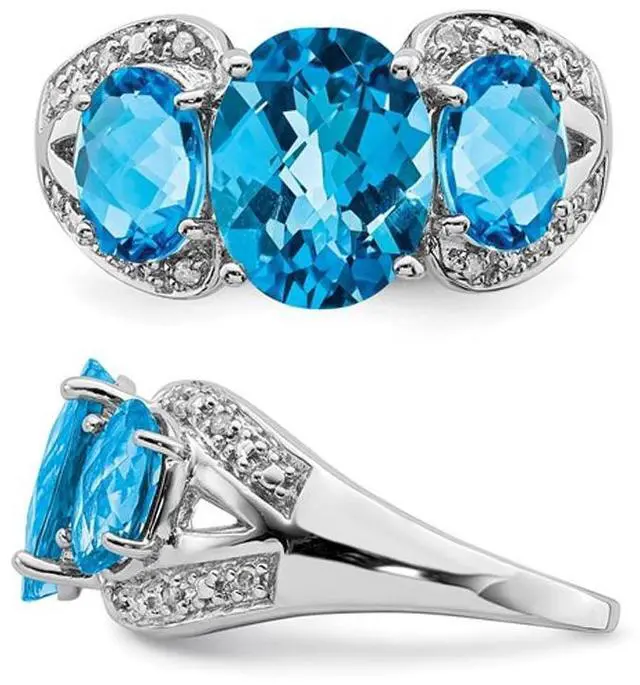 Alt view image 4 of 5 - 5.40 Carat (ctw) Blue Topaz Three Stone Ring in Sterling Silver