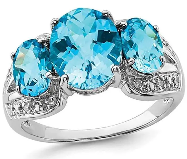 Main image of 5.40 Carat (ctw) Blue Topaz Three Stone Ring in Sterling Silver