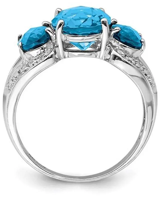 Alt view image 2 of 5 - 5.40 Carat (ctw) Blue Topaz Three Stone Ring in Sterling Silver