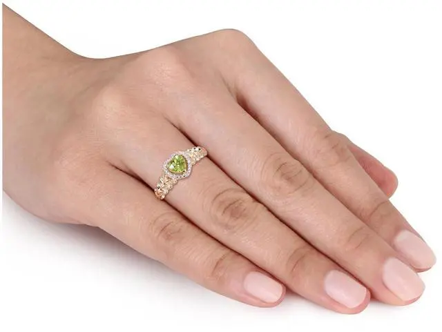 Alt view image 4 of 5 - 1/2 Carat (cw) Natural Peridot Promise Heart Ring in 10K Yellow Gold with Diamonds