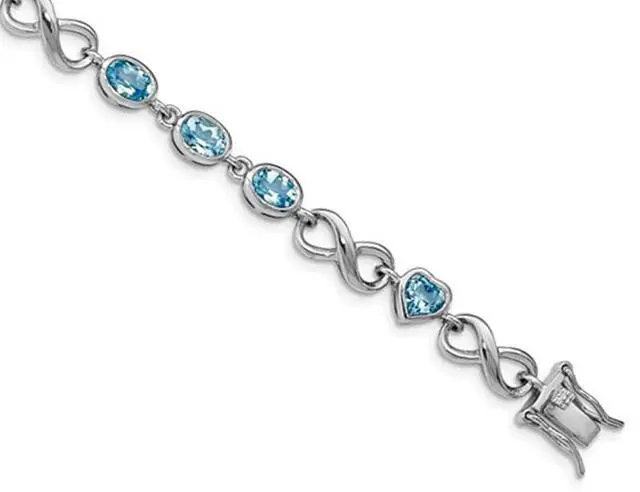 Alt view image 3 of 4 - 5.90 Carat (ctw) Blue Topaz Infinity Heart Bracelet in Sterling Silver (7.75 Inches)