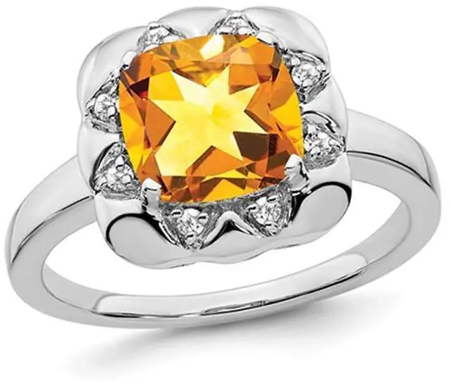 Main image of 14K White Gold 2.38 Carat (ctw) Cushion-Cut Citrine Ring with Diamonds