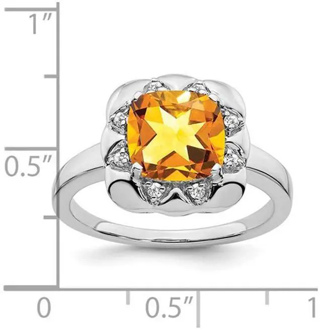 Alt view image 2 of 5 - 14K White Gold 2.38 Carat (ctw) Cushion-Cut Citrine Ring with Diamonds
