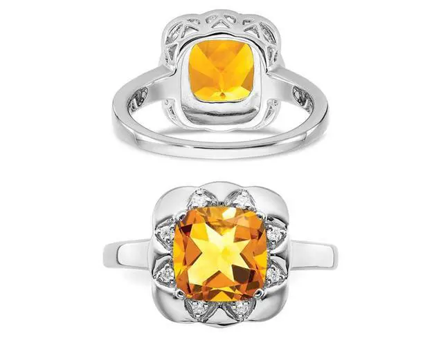 Alt view image 3 of 5 - 14K White Gold 2.38 Carat (ctw) Cushion-Cut Citrine Ring with Diamonds
