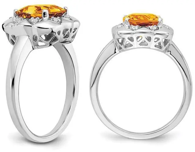 Alt view image 4 of 5 - 14K White Gold 2.38 Carat (ctw) Cushion-Cut Citrine Ring with Diamonds