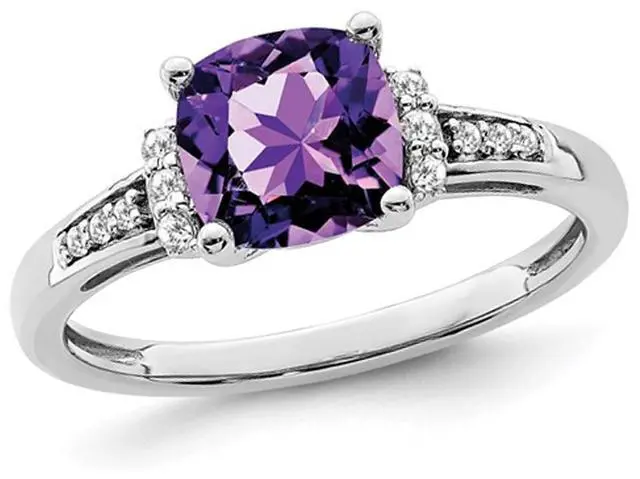 Main image of 1.75 Carat (ctw) Cushion-Cut Amethyst Ring in 14K White Gold with Diamonds
