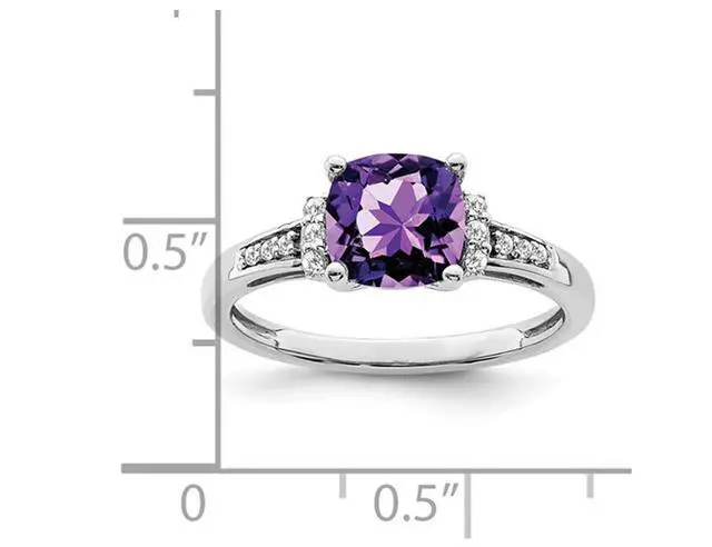 Alt view image 3 of 4 - 1.75 Carat (ctw) Cushion-Cut Amethyst Ring in 14K White Gold with Diamonds