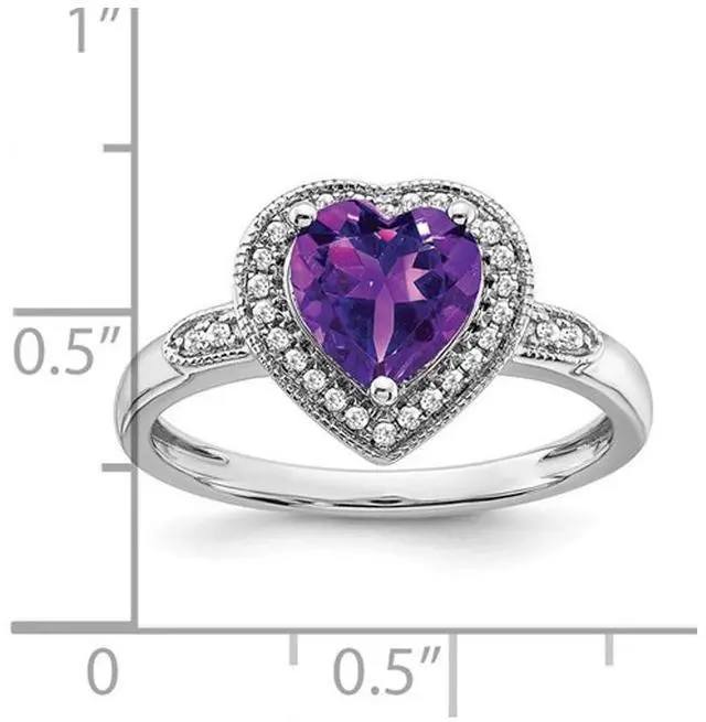 Alt view image 2 of 4 - 1.45 Carat (ctw) Amethyst Heart Ring in 14K White Gold with Diamonds