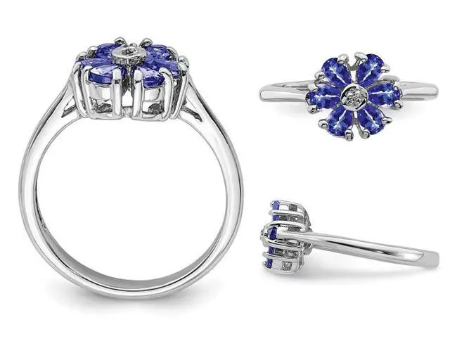 Alt view image 2 of 4 - Flower Tanzanite Ring 4/5 Carat (ctw) in Sterling Silver