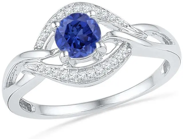 Main image of 1/2 Carat (ctw) Lab Created Blue Sapphire  Ring in Sterling Silver with Diamonds 1/10 (ctw)