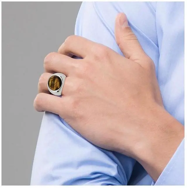 Alt view image 5 of 5 - Mens Tigers Eye Ring in Stainless Steel