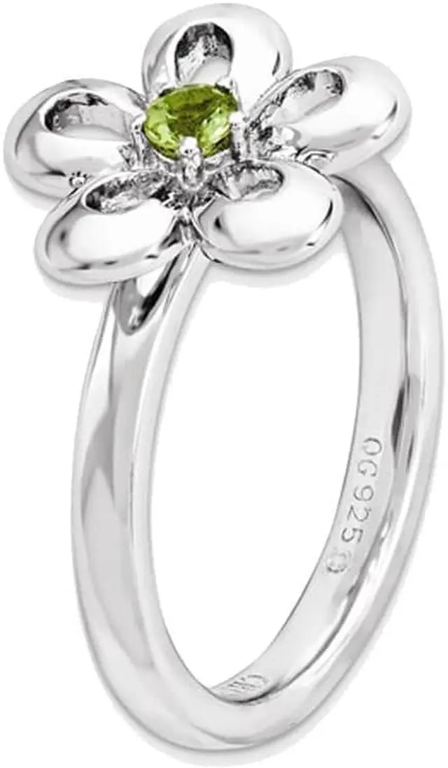 Alt view image 3 of 4 - Green Peridot Flower Ring 1/10 Carat (ctw) in Sterling Silver
