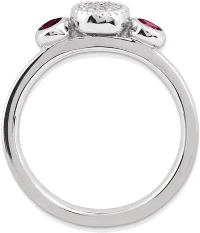 Alt view image 3 of 4 - Lab Created Ruby Ring with Diamonds 1/3 Carat (ctw) in Sterling Silver