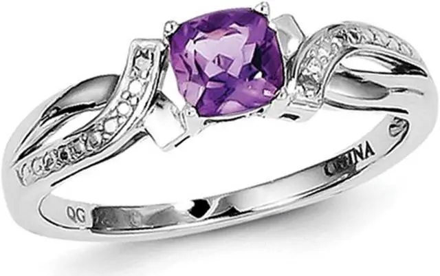 Main image of Ladies Solitaire Rhodium Plated Sterling Silver Amethyst Ring 1/2 Carat (ctw)