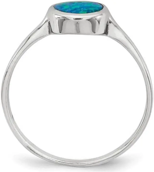 Alt view image 3 of 4 - Lab-Created Blue Opal Solitaire Sterling Silver Ring