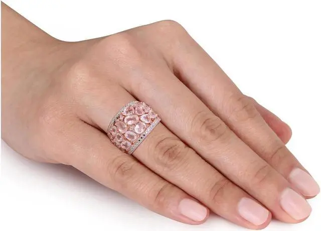 Alt view image 4 of 5 - 6.0 carat (ctw) Synthetic Rose Pink Quartz Ring 6 in Pink Plated Sterling Silver with Accent Diamonds