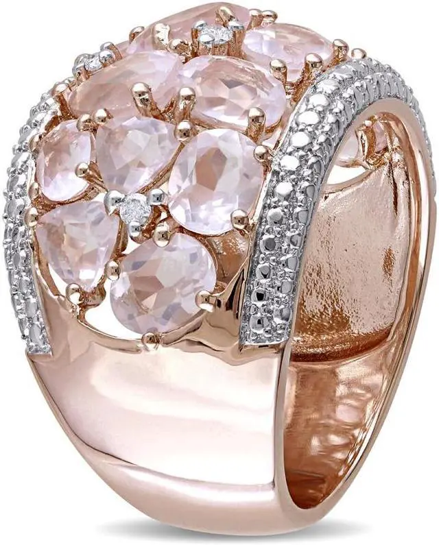 Alt view image 3 of 5 - 6.0 carat (ctw) Synthetic Rose Pink Quartz Ring 6 in Pink Plated Sterling Silver with Accent Diamonds