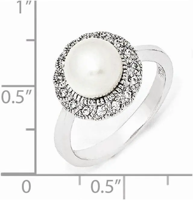 Alt view image 2 of 5 - Freshwater Cultured Pearl Ring in Sterling Silver with Synthetic Cubic Zirconia