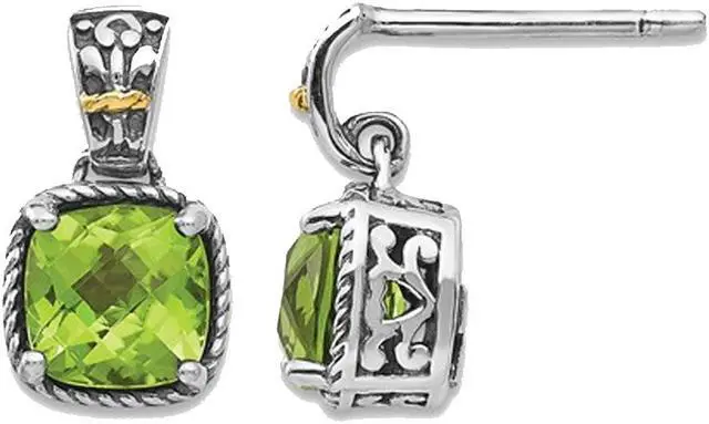 Main image of 2.00 Carat (ctw) Peridot Post Earrings in Sterling Silver with 14K Gold Accents