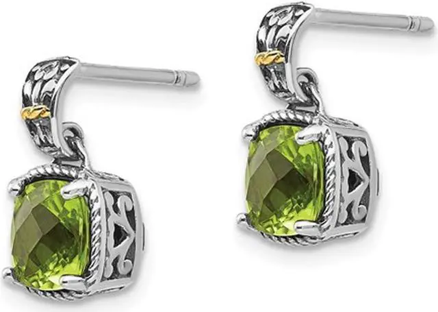 Alt view image 3 of 4 - 2.00 Carat (ctw) Peridot Post Earrings in Sterling Silver with 14K Gold Accents