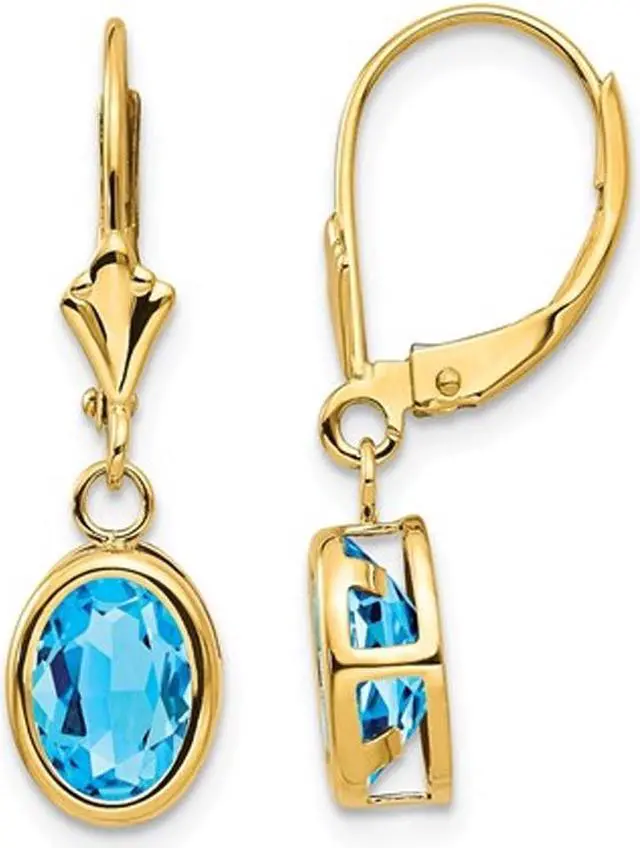 Main image of 2.70 Carat (ctw) Blue Topaz Leverback Dangle Earrings in 14K Yellow Gold