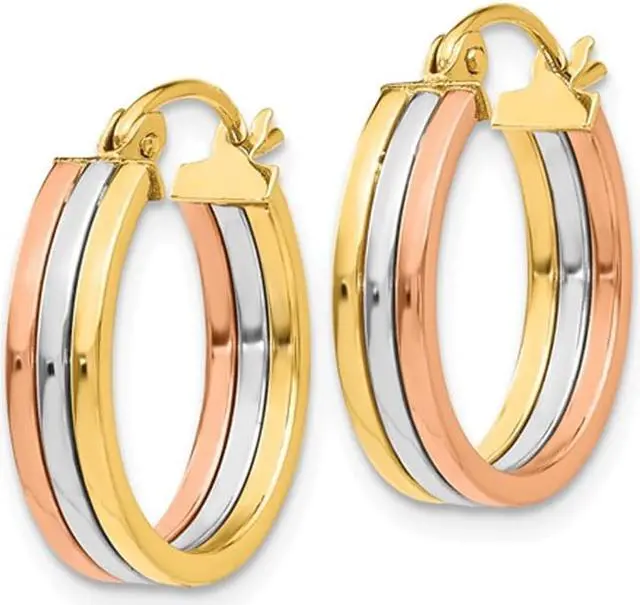 Alt view image 3 of 4 - Small Hoop Earrings in 14K Yellow, White and Pink Gold 1/2 Inch (4.00 mm)