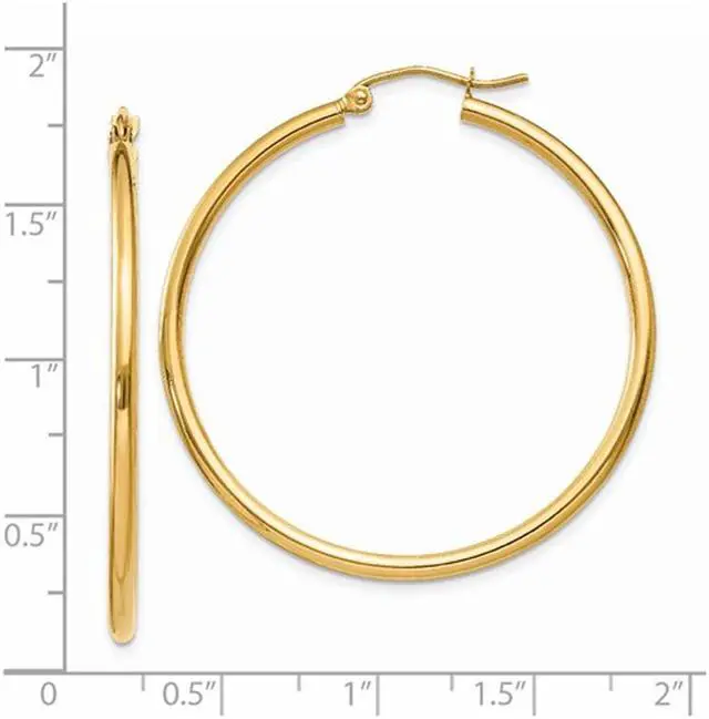 Alt view image 2 of 4 - 14K Yellow Gold Hoop Earrings (1 2/5 Inch) (2mm)