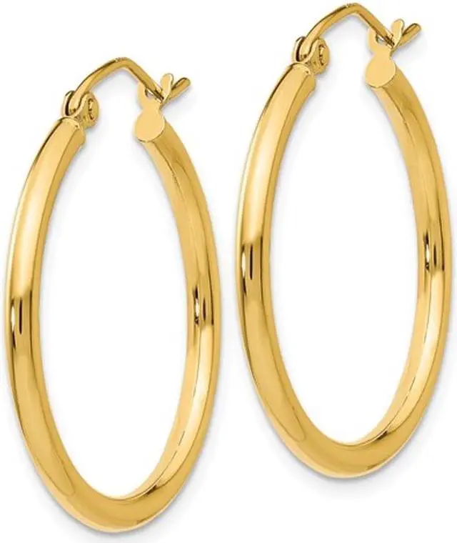 Alt view image 4 of 4 - 14K Yellow Gold Medium Classic Hoop Earrings 4/5 Inch (2.00mm)
