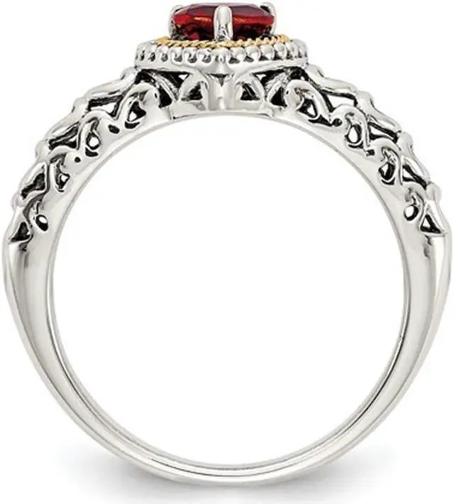 Alt view image 5 of 5 - 5mm Garnet Ring in Sterling Silver with 14K Gold Accents