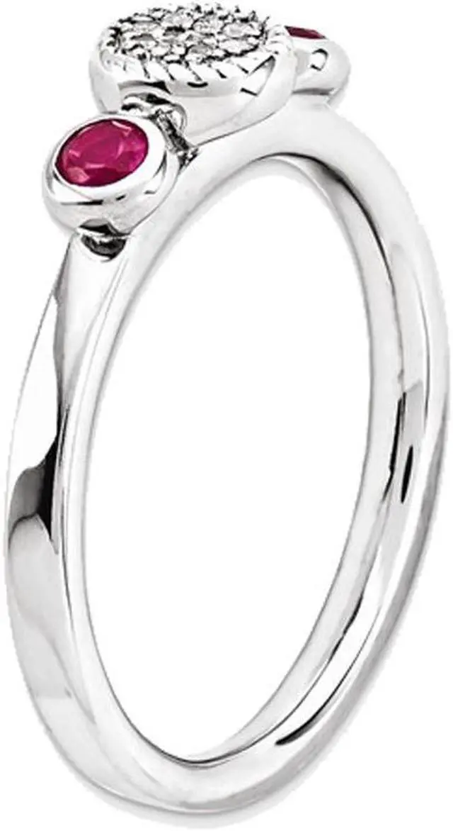 Alt view image 4 of 4 - Lab Created Ruby Ring with Diamonds 1/3 Carat (ctw) in Sterling Silver